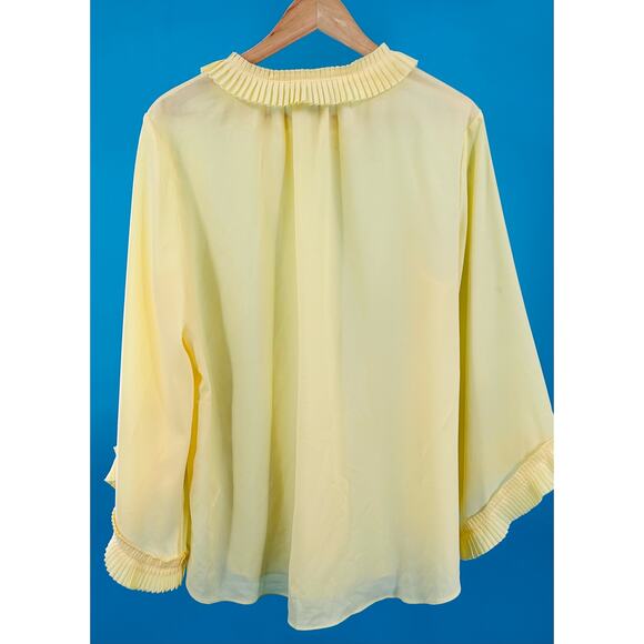 Ellen Tracy Yellow Flowy Lined Ruffle Blouse - Size 1X - Picture 4 of 10